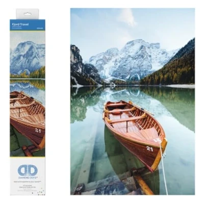 Afbeelding van Diamond Painting Volwassenen Ronde Steentjes Volledig Pakket Hobby Dotz® DD9.056 Landschap Bootje in de rivier 41 x 51cm