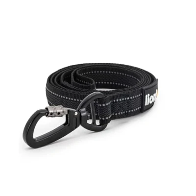 Afbeelding van lionto hondenriem van 170 cm, met rubber beklede riem en 360 metalen karabijnhaak veiligheidssluiting, reflecterende robuust, weerbestendig nylon, zwart