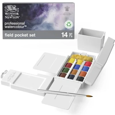 Afbeelding van Winsor &amp; Newton 0190685 Professional Water Colour, fijnste kunstenaars aquarelverf met de hoogst mogelijke pigmentatie, uitstekende lichtechtheid Field Box 12 x halve napjes