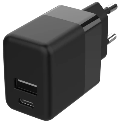 Afbeelding van Wall Charger USB C &amp; A 20W + Power Delivery van Accezz Zwart Kunststof