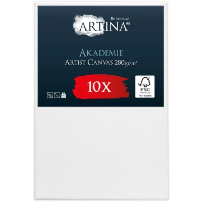 Afbeelding van Artina Akademie Set van 10 canvas om te schilderen, 20 x 30 cm, spieraam FSC gecertificeerd hout, wit 100% katoen, 280 g/m²