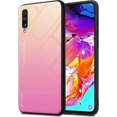 Afbeelding van Cadorabo Hoesje geschikt voor Samsung Galaxy A70 / A70s in GEEL ROZE Tweekleurige beschermhoes van TPU silicone Case Cover en achterzijde gehard glas
