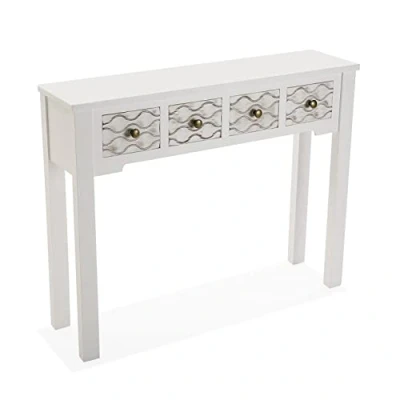 Afbeelding van Versa Safira Bijzettafel voor in de Hal Entree Haltafel, Console Tafel, met 4 lades, Afmetingen (H x B H) 79 25 97 cm, Hout, Kleur Wit en Bruin