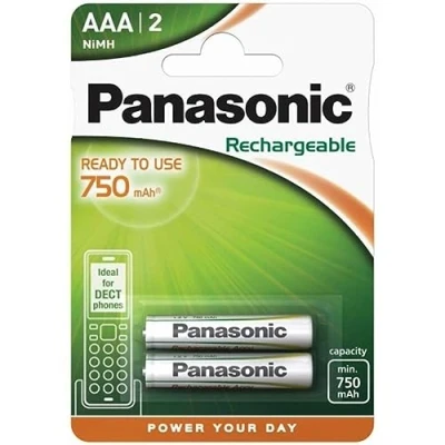 Afbeelding van Panasonic NiMH P03 HR03 Micro AAA oplaadbare batterij, 750 mAh, ideaal voor dect/draadloze telefoons, verpakking van 2 stuks