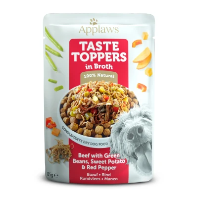 Afbeelding van Applaws Dog Taste Toppers Rund met sperziebonen in bouillon 85 gr. per 12 stuks