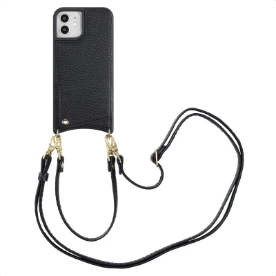 Afbeelding van Selencia Hoesje Geschikt voor iPhone 12 Pro / met Pasjeshouder Nova Backcover koord en pashouder Zwart