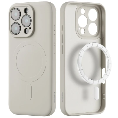 Afbeelding van Apple iPhone 16 Pro MagSafe Hoesje Siliconen en TPU (zacht) imoshion Softcase/Backcover Beige Telefoonhoesje