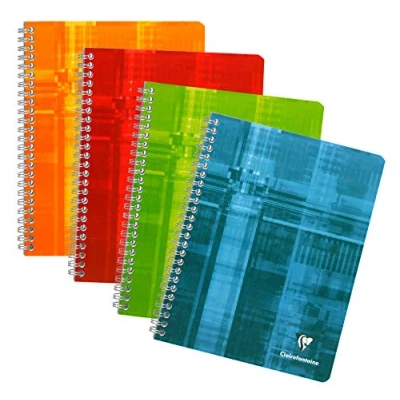 Afbeelding van Clairefontaine 8762C Set van 5 Spiraalschriften 17x22 cm 180 kleine ruiten pagina&#039;s 90 g wit papier Gelamineerde karton kaft willekeurige kleuren