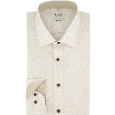 Afbeelding van OLYMP Overhemd M7 Level Five Mouwlengte 7 beige extra lange mouwen geprint