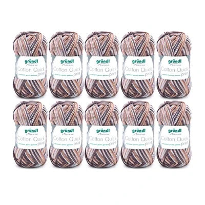 Afbeelding van Gründl Cotton Quick Print Breigaren/haakgaren (kleurrijk garen van 100% katoen, Oeko Tex gecertificeerd, 50 g/125 m, naalddikte: 3 4, 10 x g), bruin multicolor