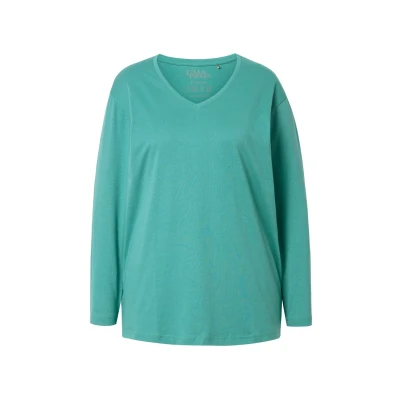 Afbeelding van Ulla Popken Basic V Longsleeve, Dames, Maat: 50/52, Green