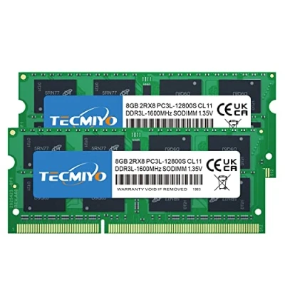 Afbeelding van TECMIYO 16 GB DDR3 1600 MHz (2 x 8 GB) PC3L 12800s SODIMM DDR3/DDR3L CL11 PC3 12800 1.35V/1.5V 204Pin niet ECC gebufferd geheugen RAM voor Apple Macbook Pro, Imac, Mini