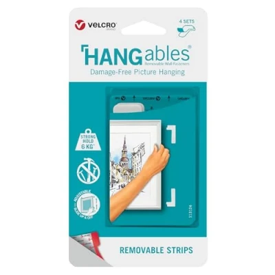Afbeelding van VELCRO Merk HANGables Verwijderbare Picture Hangstrips 1 pak van 4 sets Schadevrije afbeelding opknoping voor foto&#039;s, spiegels, wanddecoratie wit strips maximaal 6 kg/1 foto