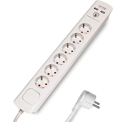 Afbeelding van FeinTech MD000633 6 voudige stekkerdoos met USB 3 m kabel platte stekker