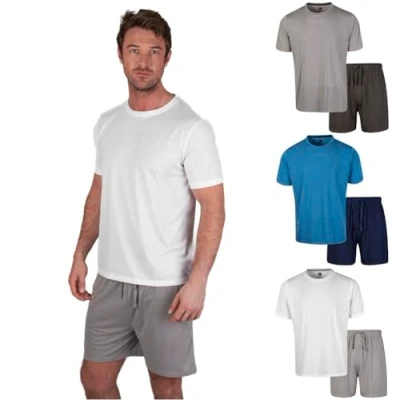 Afbeelding van Light &amp; Shade LSSET032 pyjamaset voor heren met ronde hals en korte broek, Wit, XL
