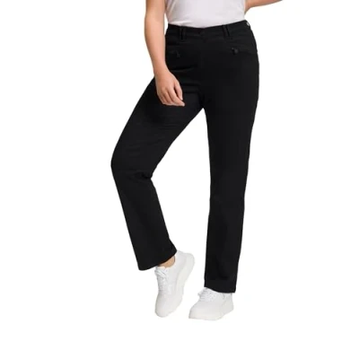 Afbeelding van Ulla Popken Dames grote maten plus size basic stretchbroek Mony, kleurecht, licht smal toelopend zwart 30 802969100 30, zwart, 53W / 30L