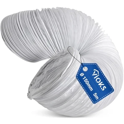 Afbeelding van VIOKS Afvoerslang voor droger, 6 meter, airconditioningsslang, diameter 125 mm, van pvc, afvoerslang, afzuigkap, luchtslang, airconditioning, wit