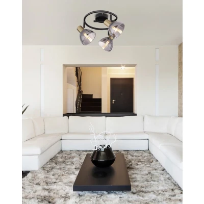 Afbeelding van Gerlos Spot 3 lichts zwart/mat messing+smoke glas Modern Globo