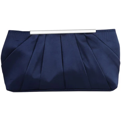 Afbeelding van Lollanda Vrouwen Clutch handtas, elegante geplooide satijnen koppelingen handtas voor rozen avond prom party bruiloft, Donkerblauw