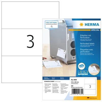 Afbeelding van Etiket HERMA 4664 210x99mm geperforeerd wit 300stuks