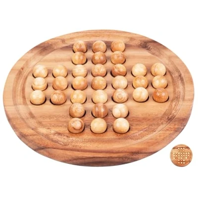 Afbeelding van Engelhart 350470 Solitaire van hout denkspel 33 houten ballen maat L 1 speler vanaf 6 jaar