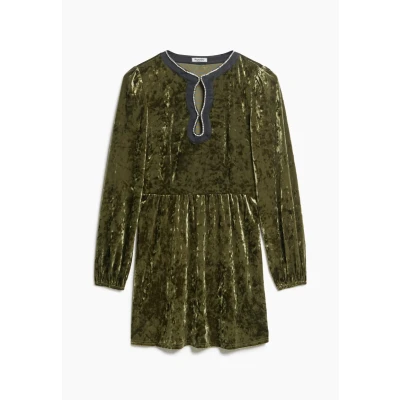 Afbeelding van Superdry Vrouwen Fluwelen Mini jurk met Strassteentjes Khaki Grootte: 44
