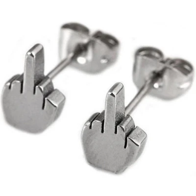 Afbeelding van Stud oorbellen edelstaal Middle Finger Zilverkleurig