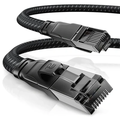 Afbeelding van CSL 15m Cat 8.1 netwerkkabel plat 40 Gbits katoenen mantel LAN kabel patchkabel 8 Gigabit RJ45 ethernetkabel 40000 Mbits snelheid lintkabel installatiekabel 6 7