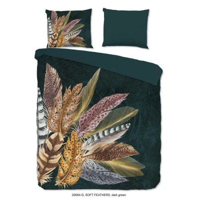 Afbeelding van Dekbedovertrek Good Morning Soft Feathers Green Katoen 240 x 200 / 220 cm Lits Jumeaux
