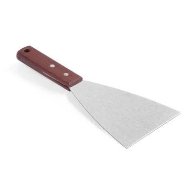 Afbeelding van HENDI Schraper, met houten handvat, voor het schoonmaken van de bakplaat, plaatmes, keukenschraper, teppanyaki spatel, grillspatel, ijsroll 100x251mm, lemmet (L)118mm, roestvast staal