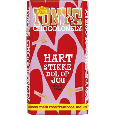 Afbeelding van Tony&#039;s Chocolonely Chocohart Roos Framboos 180 Gram