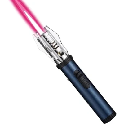 Afbeelding van Jet Flame aansteker, lange butaan navulbare fakkel, winddichte verstelbare straalvlam voor grill, barbecue, camping, fornuis, kaars (verkocht zonder gas) (blauw)