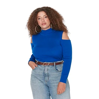 Afbeelding van Trendyol Coltrui voor dames, effen Regular Plus Size Sweater Sweater, Indigo, XXL, XXL