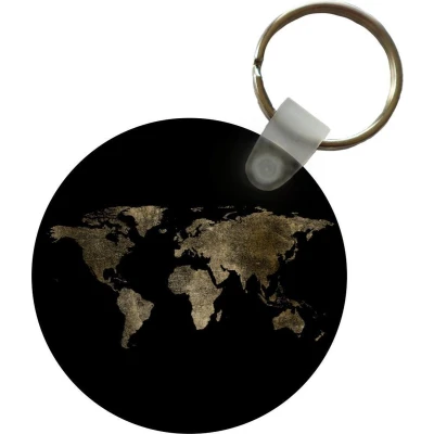 Afbeelding van Sleutelhanger Wereldkaart Luxe Goud Plastic Rond Uitdeelcadeautjes