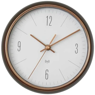 Afbeelding van TFA Dostmann design zendergestuurde wandklok, 60.3547.10, hoogwaardige wandklok met metalen frame en koperkleurige wijzers, grijs/ koperkleurig, (L) 223 x (B) 70 (H) mm