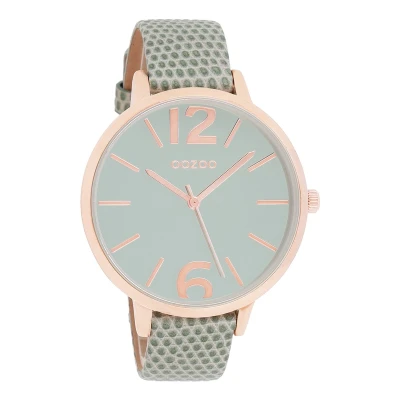 Afbeelding van OOZOO Timepieces Rosé goudkleurige horloge met groene leren band C9152