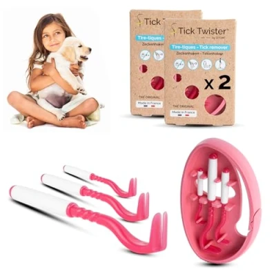 Afbeelding van Tekentrekker voor honden, katten en mensen (set van 3) eenvoudig, snel pijnvrij verwijderen tekentang met opbergdoos, ideaal reizen thuis (roze, 2 sets)