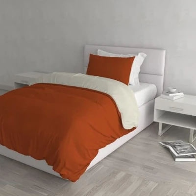 Afbeelding van Italian Bed Linen Natuurlijke Kleur Dekbedovertrek Set met Doubleface Effen Tas Sheet en Kussensloop, 100% Katoen, Aardse/Crème, enkel
