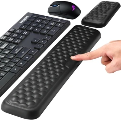 Afbeelding van Zaxiva polssteun voor toetsenbord en muis, ergonomische traagschuim polssteunset, met antislip PU lederen kantoor, gaming, pc computer, laptop zwart