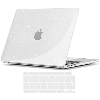 Afbeelding van TECOOL Case Hoes voor nieuwe MacBook Air M2 2022 13.6 inch Model A2681, Transparant Hardcase Plastic Harde Koffer Bescherming en EU Toetsenbord Cover, schitteren