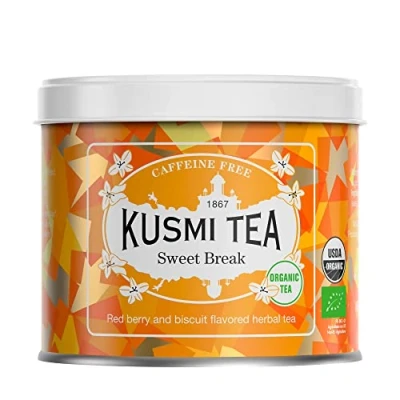 Afbeelding van Kusmi Tea Sweet Break Organic Infusion Hibiscus, Kruiden, Rood Fruit en Biscuity noten Blend Hibiscus zonder Theine, in bulk Metalen Doos van 100g