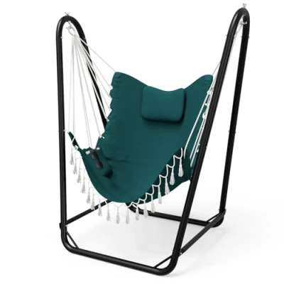 Afbeelding van hangstoel met frame, maximale belasting 160 kg, robuuste hangschommel standaard voor binnen en buiten, stabiel, frame (groen)