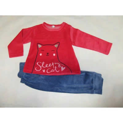 Afbeelding van Wiplala Jen &amp; James Pyjama Sleepy cat Velour Fuchia / blauw 2 jaar 92