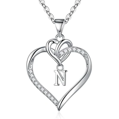 Afbeelding van TINGN ketting hart dames halsketting goud zilver, 14K goud/witgoud verguld initialen zirkonia hanger letters jubileum verjaardag geschenken voor je vrouw vriendin