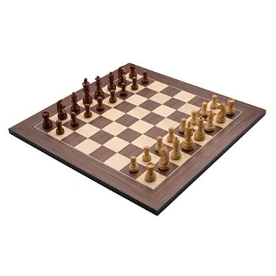 Afbeelding van schaak set bord walnoot esdoorn ingelegd 50x50cm met schaakstukken no. 4 in houten kist