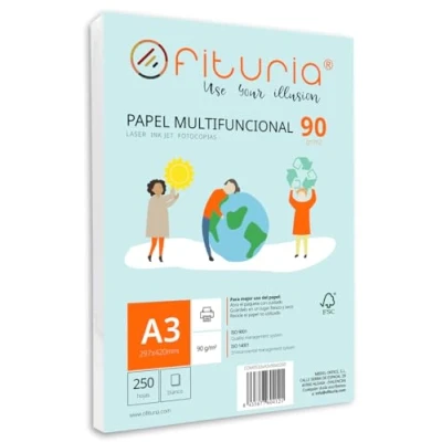 Afbeelding van A3 papier, 90 g, met 250 witte vellen, multifunctioneel papier voor school en werkomgeving. Ideaal laserprinters, inkjetprinters of kopieerapparaten. Ofituria