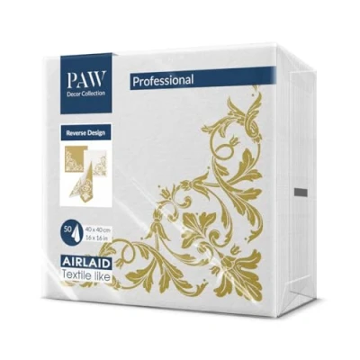 Afbeelding van PAW Airlaid Servetten (40 x 40 cm) I 50 Stuks Ideaal voor Bruiloft, Doop, Communie, Verjaardag Hoogwaardige Tafeldecoratie Stoffen Stofachtig Elegant Kader Goud