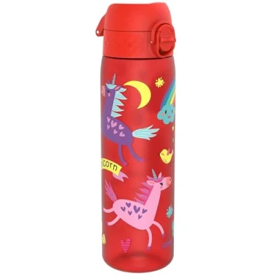 Afbeelding van ION8 Waterfles, 500 ml/18 oz, Lekvrij, Makkelijk te Openen, Veilige Vergrendeling, Vaatwasserbestendig, BPA vrij, Draaghendel, Past in Bekerhouders, Schoon, Geurvrij, Rood Eenhoorns