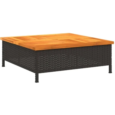Afbeelding van Tuintafel 70x70x25 cm poly rattan en acaciahout zwart