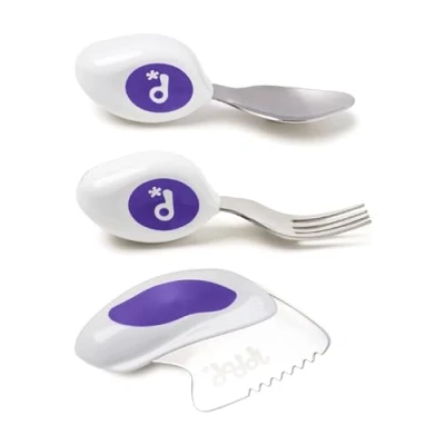 Afbeelding van doddl 3 delige set met mes, lepel en vork Leer peuterbestek in enkele minuten, 1 jaar oud ouder, babygeleide spenen benodigdheden, indigo